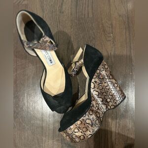 Jimmy Choo suede and leather python wedges